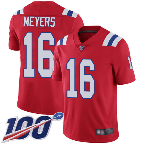 New England Patriots Football #16 100th Season Limited Red Men Jakobi Meyers Alternate NFL Jersey
